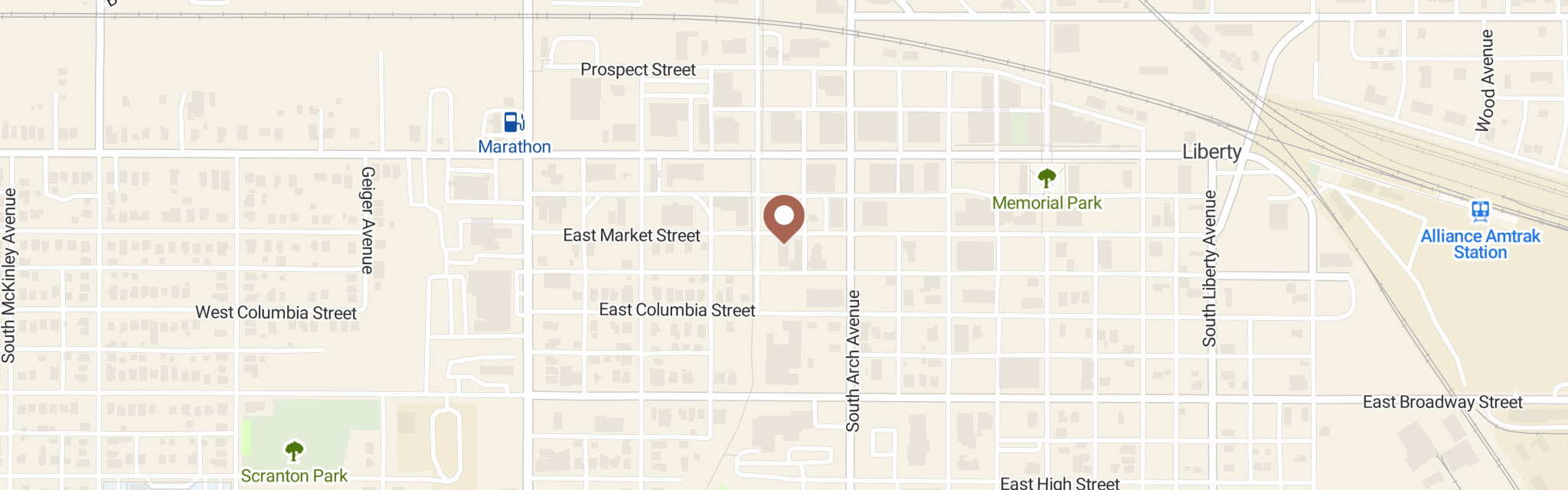 Map of Alliance Community Pantry Inc at 215 E Market St, Alliance, OH 44601