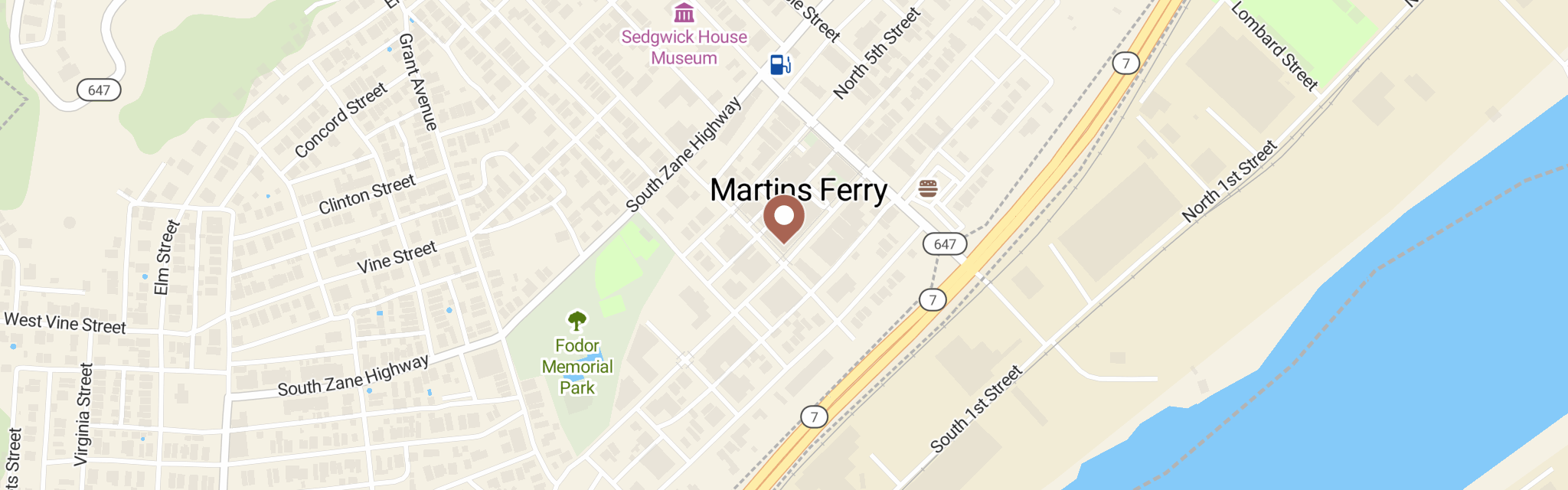 Map of The Daily Bread Center at 418 Walnut St, Martins Ferry, OH 43935