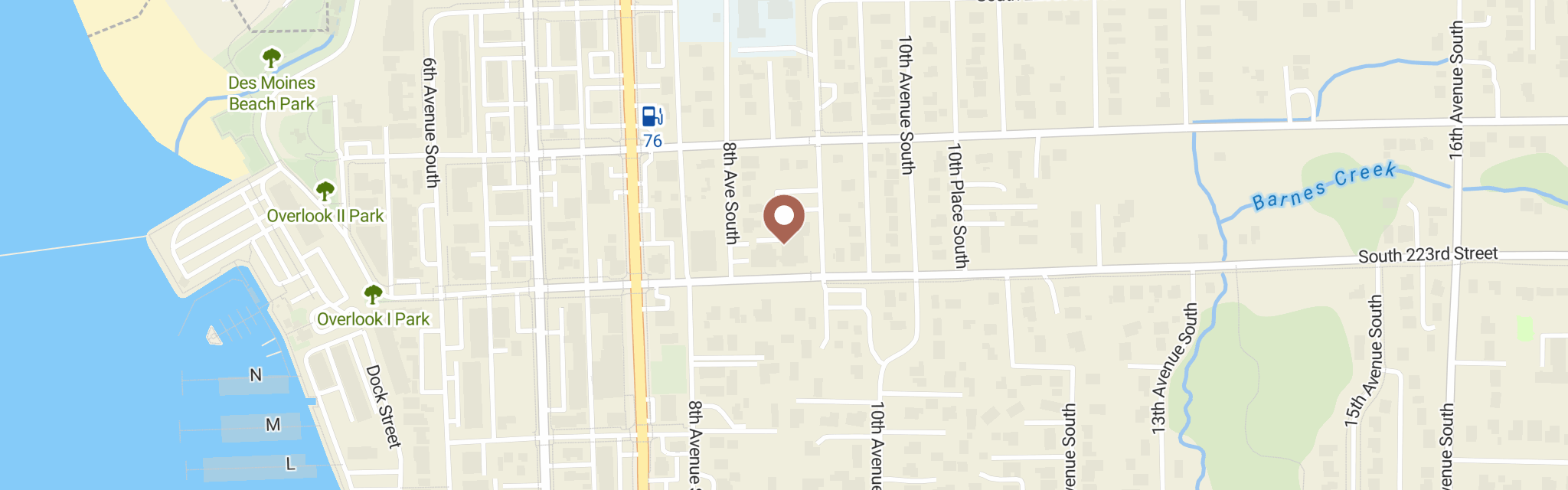 Map of Des Moines Food Bank at 22225 9th Ave S, Seattle, WA 98198
