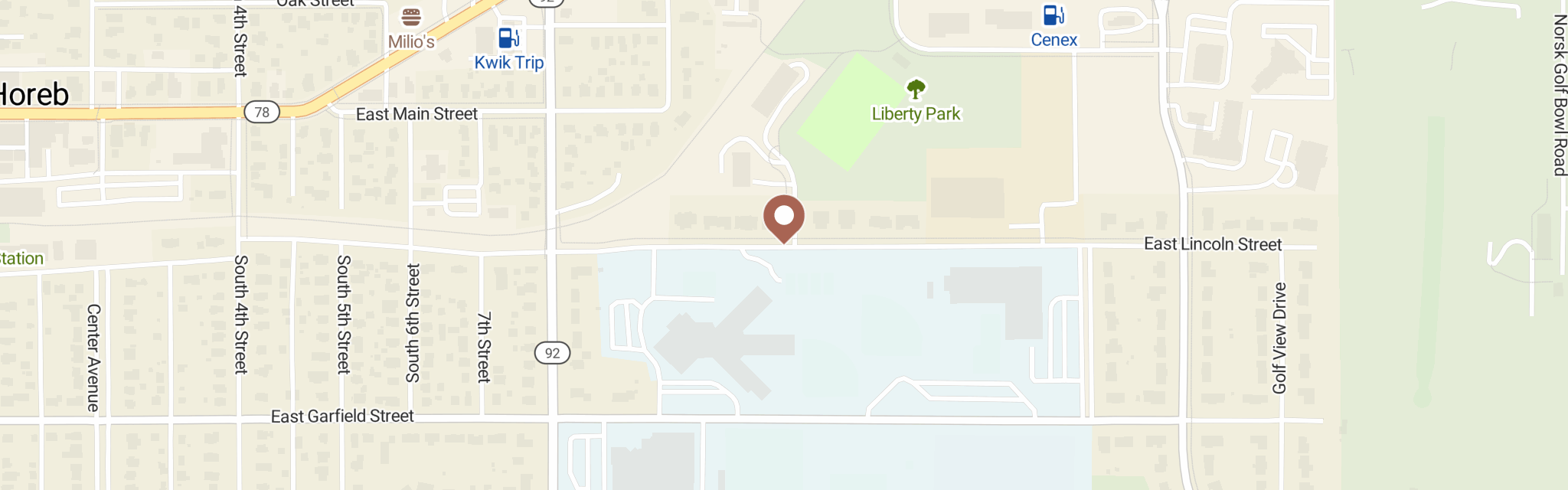 Map of Mt Horeb Area Food Pantry at 102 E Lincoln St, Mount Horeb, WI 53572
