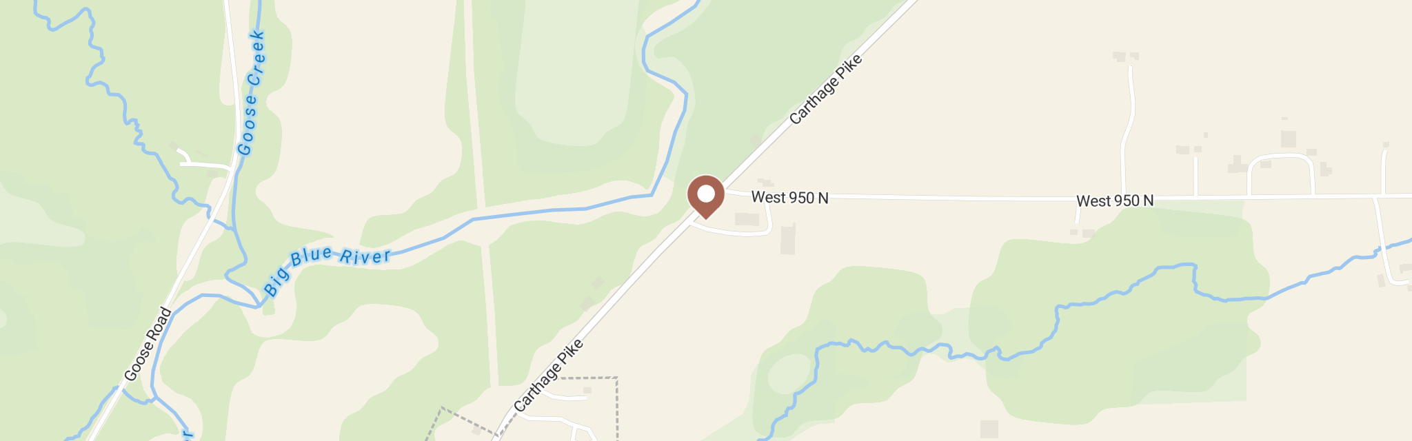 Map of Blue River Community Harvest at 9462 N Carthage Pike, Carthage, IN 46115