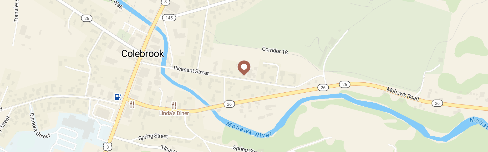Map of Colebrook Area Food Pantry at 55 Pleasant St, Colebrook, NH 3576