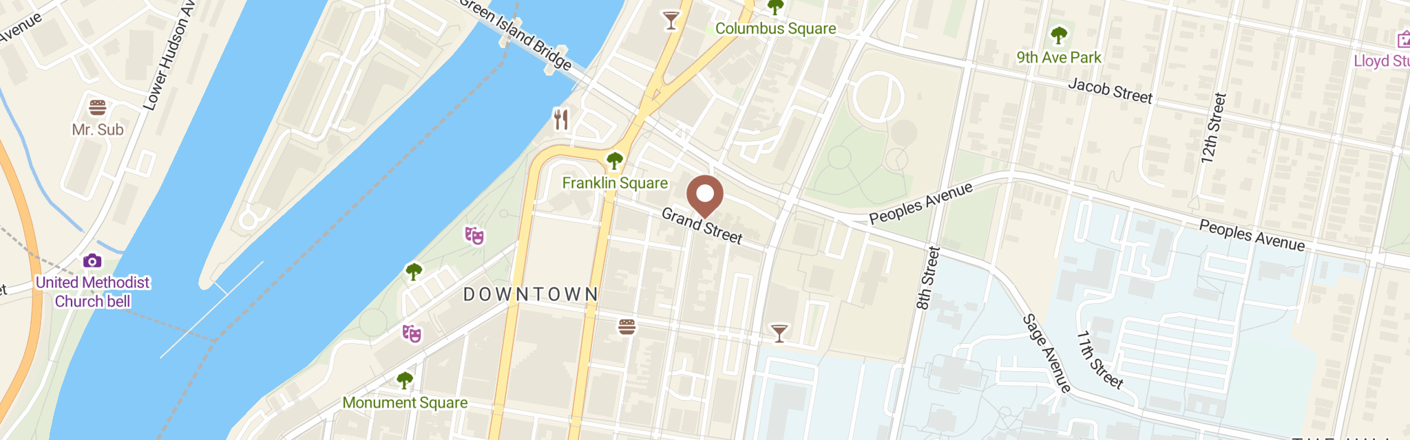 Map of React Inc Food Pantry at 501 Grand St, Troy, NY 12180