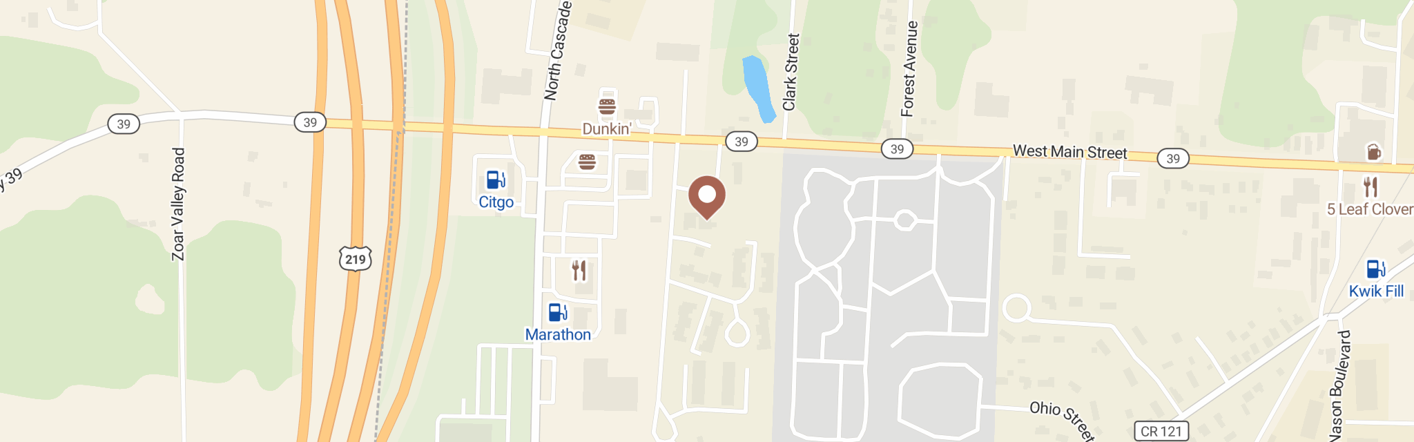 Map of Scc Food Pantry at 34 Barnstead Dr, Springville, NY 14141