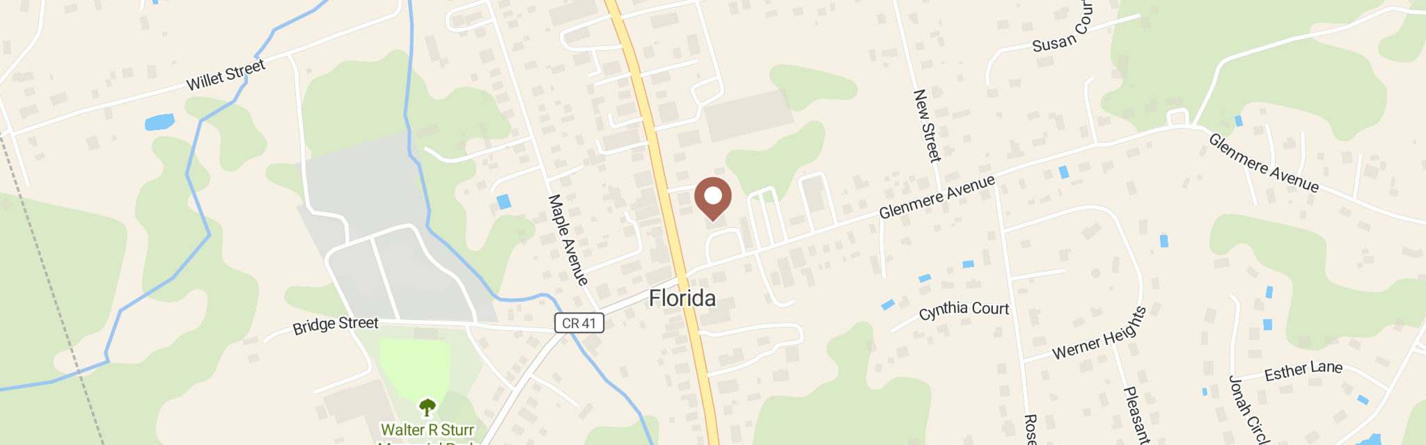 Map of Florida Community Food Pantry at 1 N Main St, Florida, NY 10921