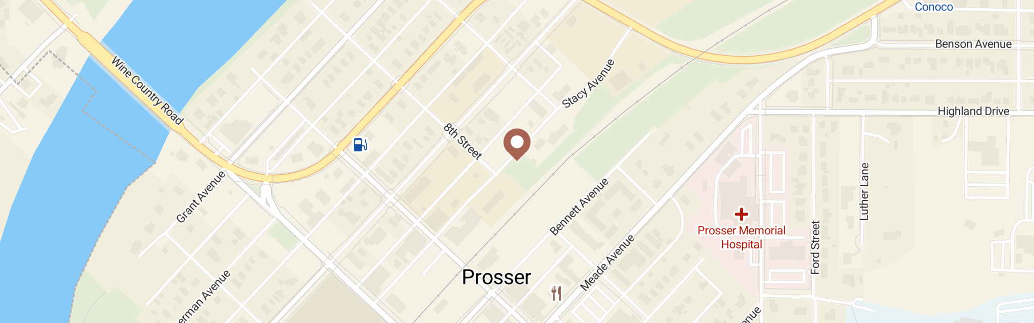 Map of Jubilee Ministry-Food Bank at 1429 Stacy Ave, Prosser, WA 99350