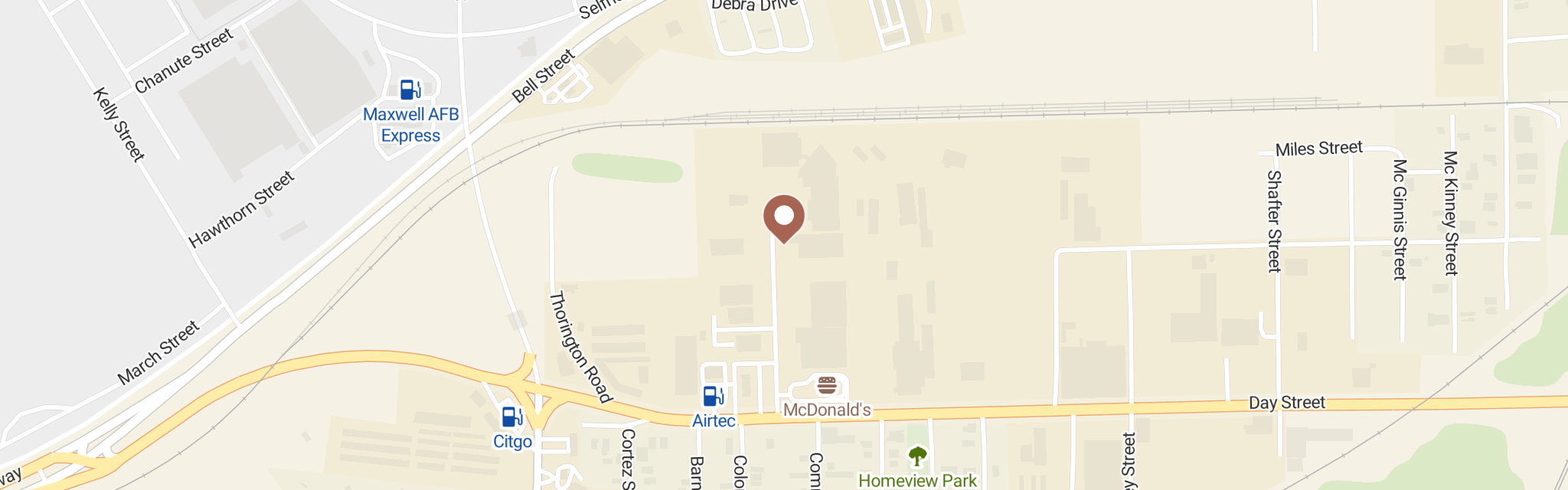 Map of Montgomery Area Food Bank at 521 Trade Center St, Montgomery, AL 36108