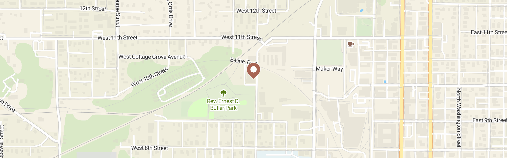 Map of Hoosier Hills Food Bank at 615 N Fairview St, Bloomington, IN 47404