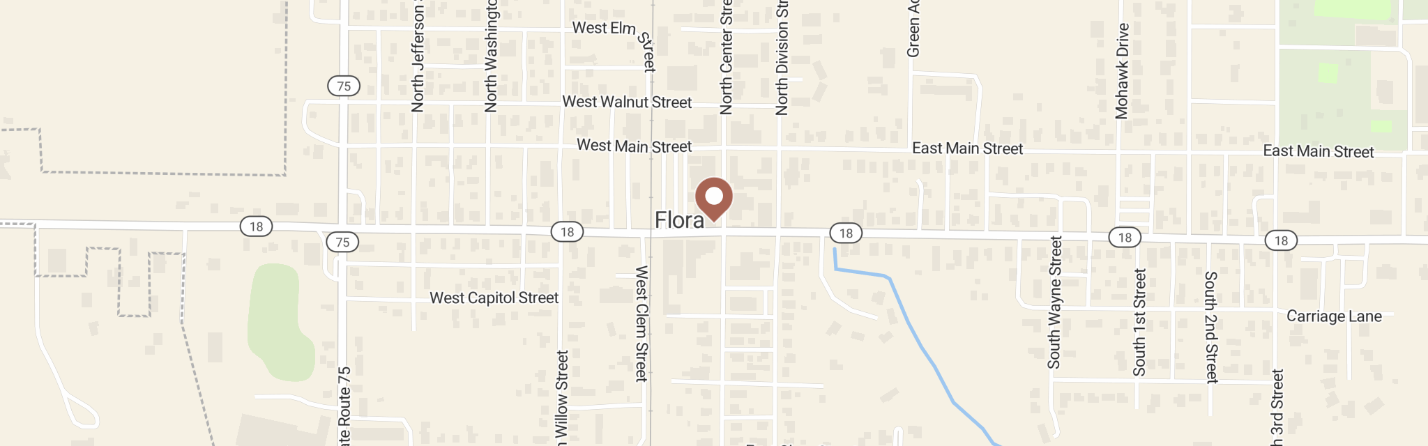 Map of Carroll County Food Pantry at 11 S Center St, Flora, IN 46929