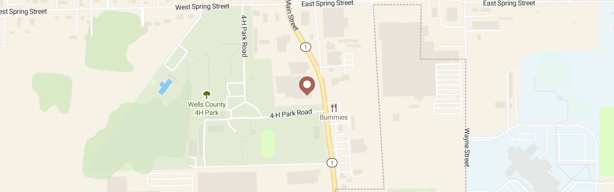 Map of Wells Co Food & Clothing Bank at 1254 S Main St, Bluffton, IN 46714