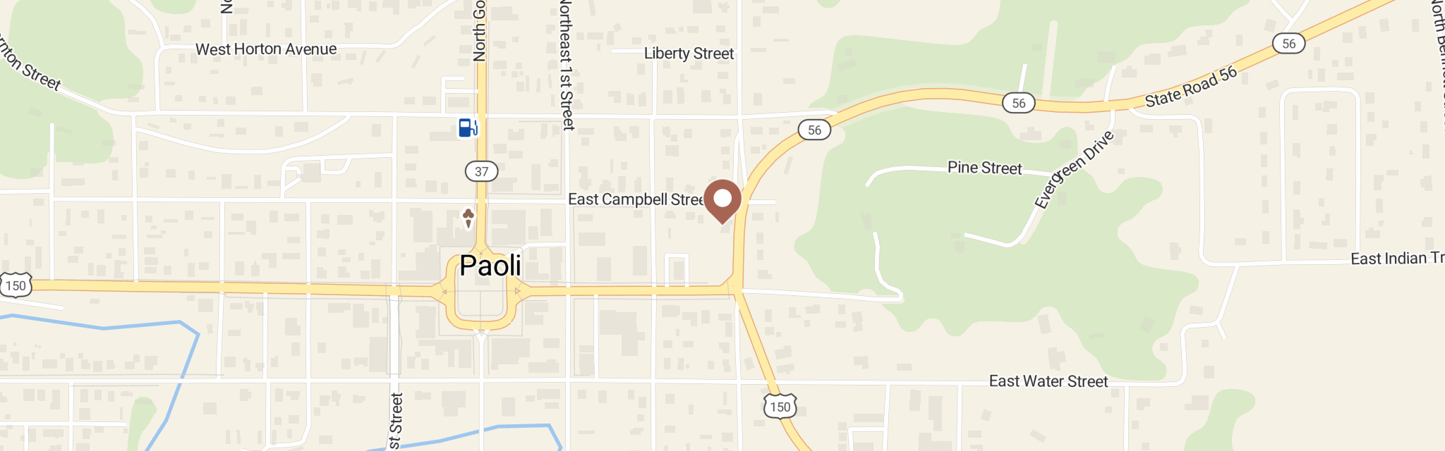 Map of Orange County Cmnty Food Pntry at 321 E Campbell St, Paoli, IN 47454
