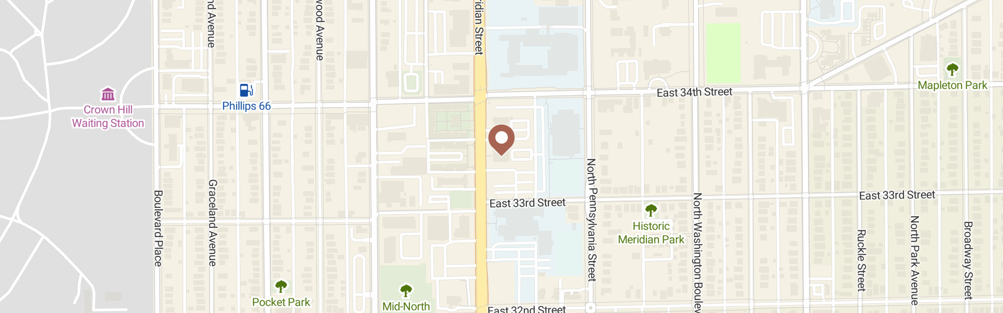 Map of Mid North Food Pantry at 3333 N Meridian St, Indianapolis, IN 46208